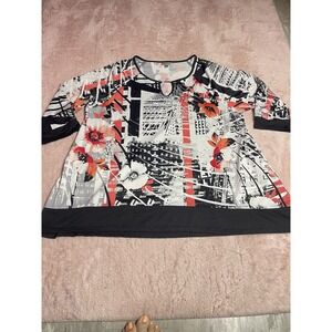 Avenue‎ Tunic Top Fairville Women's Plus Size 18/2 Red Geometric Flowy Bin 11